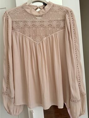 Forever 21 Blush Pink Lace Yoke High Neck Blouse